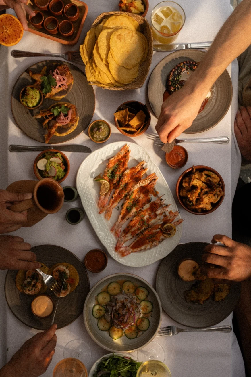 Charred Baja prawns at Pūblico — fresh Aegean seafood with Mexican flavours in Mykonos